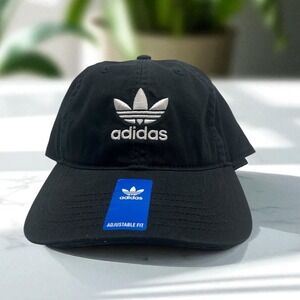 Adidas Originals Relaxed Strapback Hat‎ Adjustable Black Trefoil Cap